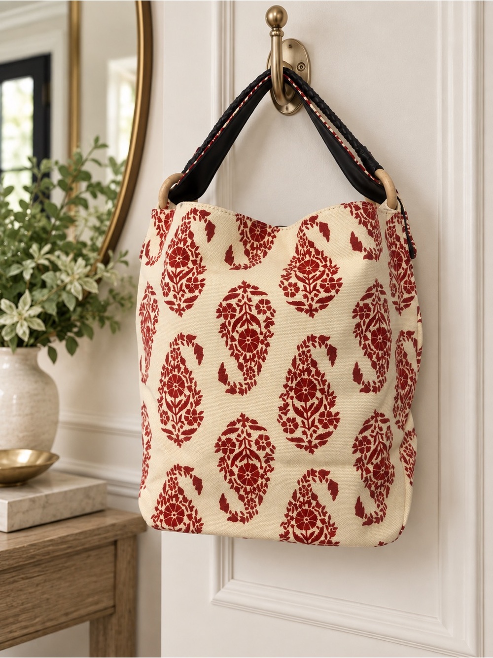 NWT Stephanie Johnson Loop Paisley Canvas Hobo Shoulder Bag Red Cream